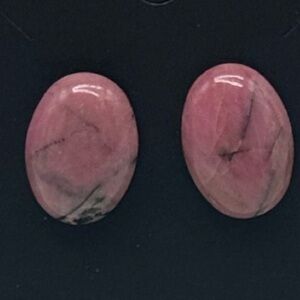 Rhodonite Earrings Pink Natural Stone 3/4” Long Oval Disc Pierced Post Earrings